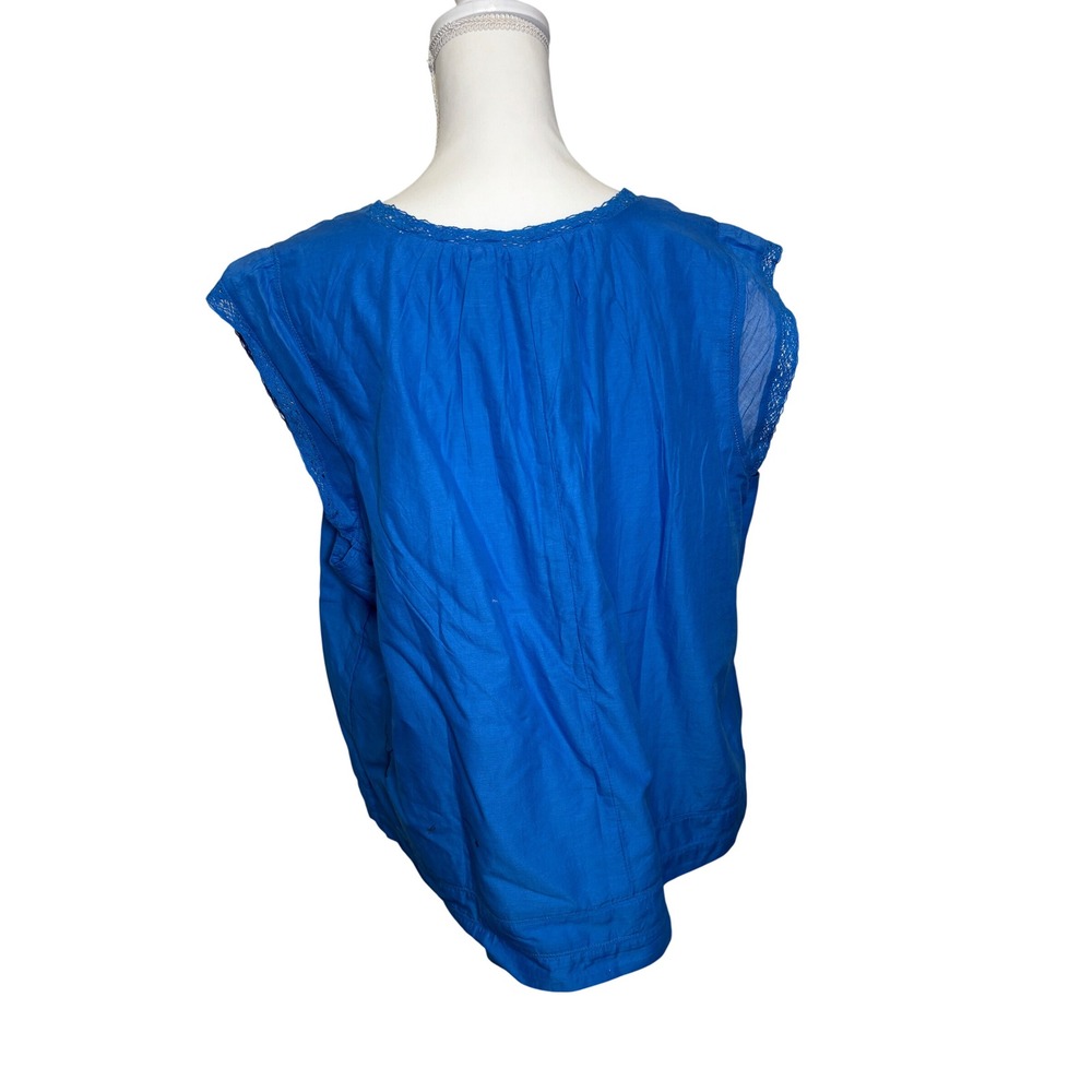 Lucky Brand Women's 100% Cotton Blue Ruffled Tank Top Blouse Size XXL - Picture 2 of 6